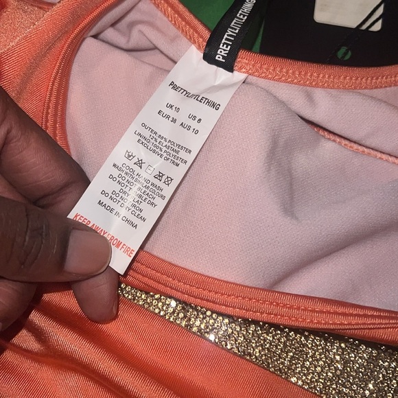 NWT Pretty Little Thing Peach & Gold Women's Swim Bikini 3 Piece Set size 6-FLAW - Picture 8 of 15
